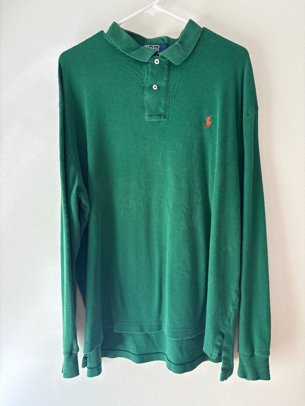 Vintage 90s Polo by Ralph Lauren Long Sleeve Polo 🏇 Forest Green Orange Pony XL